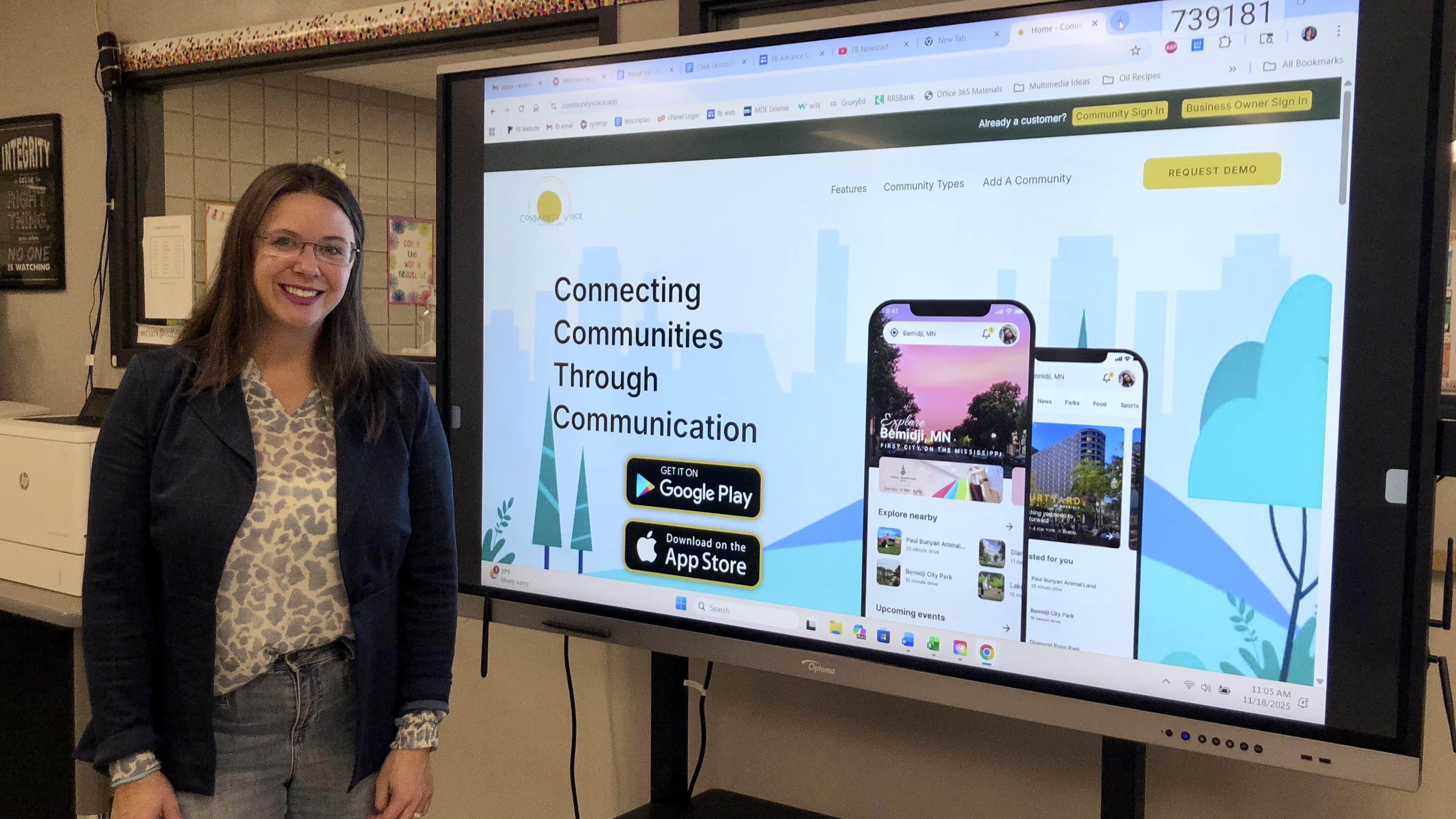 Megan Pederson, founder of Community Voice app, speaks to business students